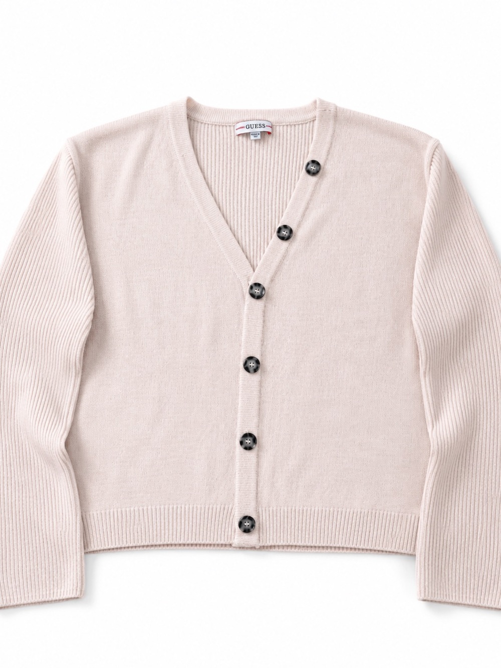 Guess Cream Cropped V-Neck Button Cardigan